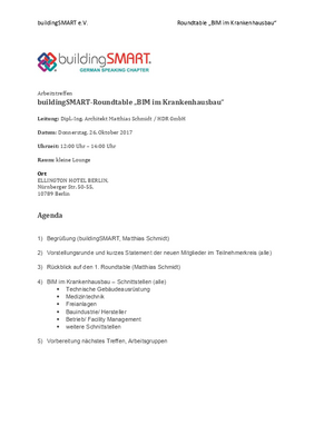 2. buildingSMART-Roundtable "BIM im Krankenhausbau" am 26. Oktober 2017 in Berlin